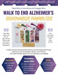 Walk to End Alzheimer's Bookmarker Fundraiser VMP Healthcare and Community Living.